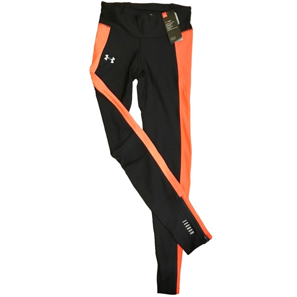 NEW Under Armour Leggings Black Salmon Heat Gear Compression Bottoms Size:SMALL - Picture 1 of 16